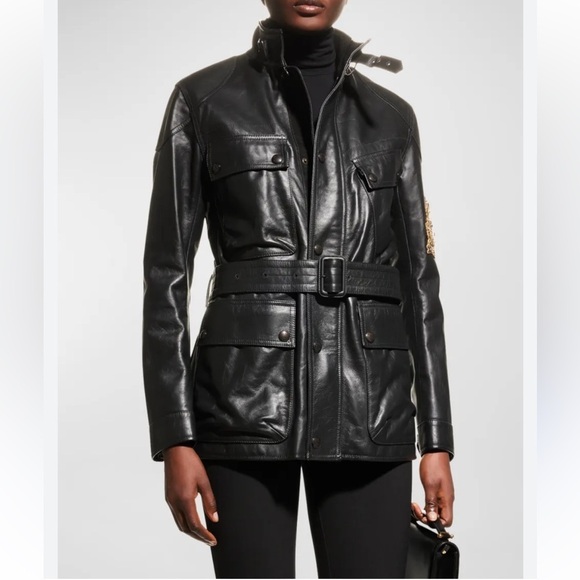 Ralph Lauren Collection Cadena Logo-Patch Belted Leather Moto Jacket - Picture 2 of 16